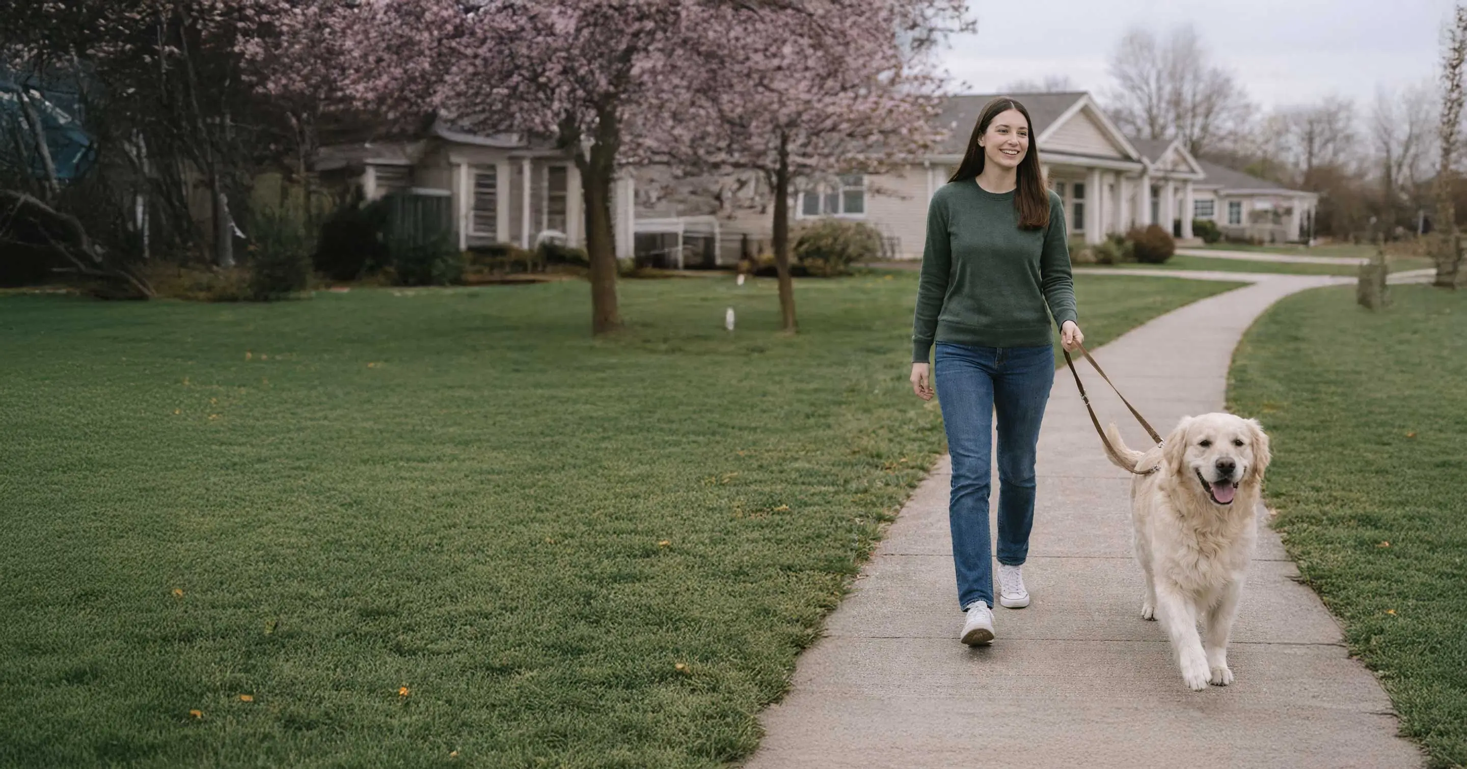 Student helping with dog walking
